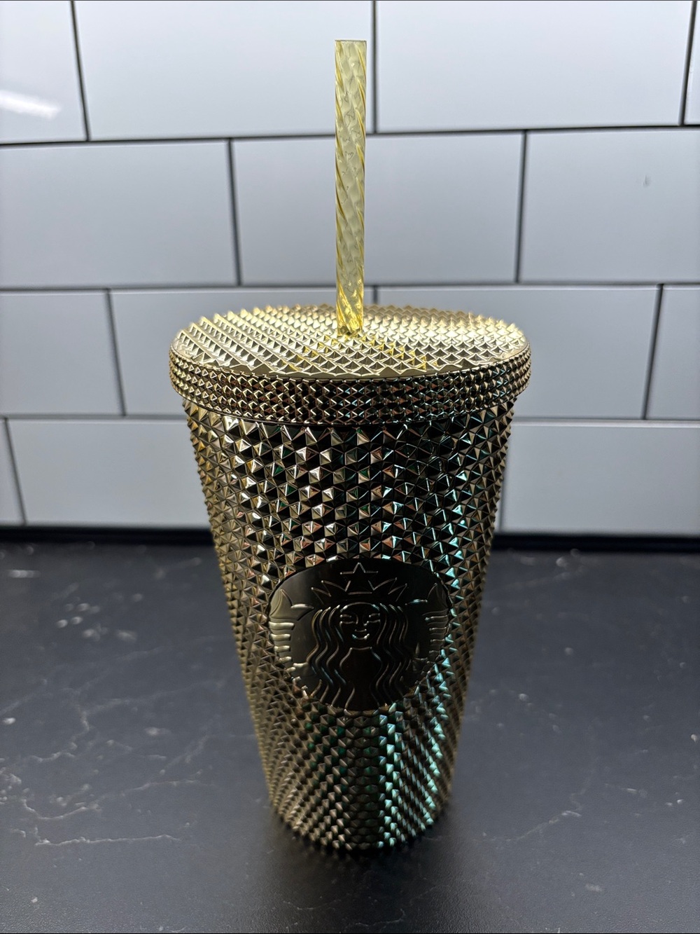Starbucks Metallic Gold Studded Cold Cup with Straw
